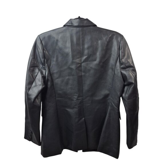 Cabi Jacket Wolmens M Black Faux Leather James Blazer Flap Pockets 4495 - Picture 2 of 8